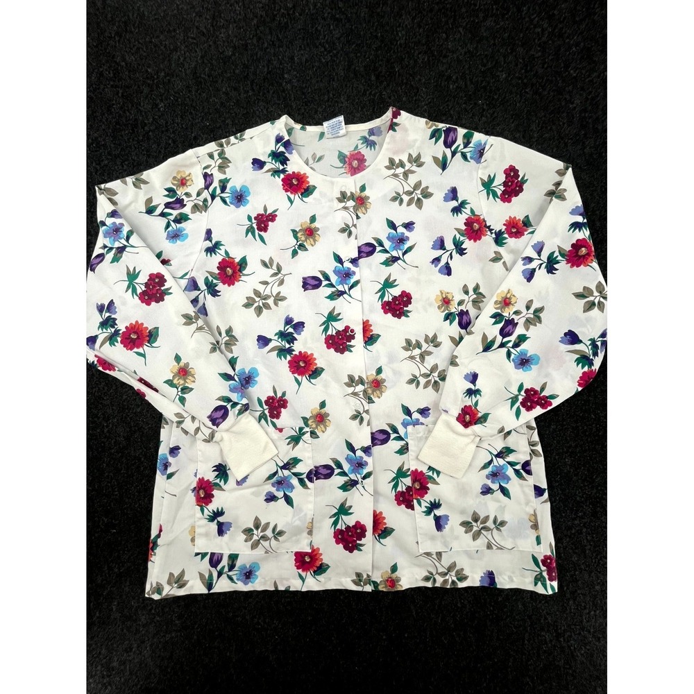 Vintage Medline ComfortEase Scrub Jacket Womens Medium Multi Floral Button Front